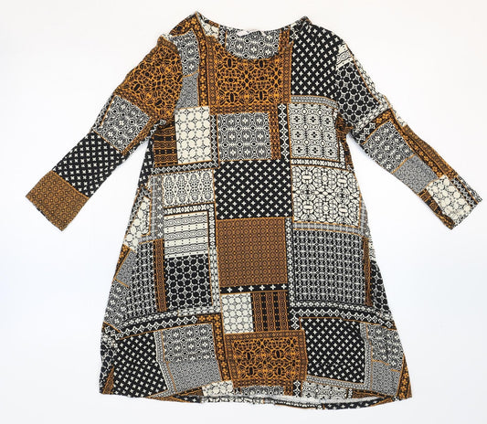 TU Womens Multicoloured Geometric Viscose A-Line Size 10 Round Neck Pullover