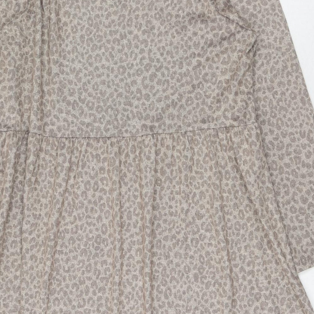 Nutmeg Womens Brown Animal Print Polyester A-Line Size 16 Round Neck Pullover - Leopard Print