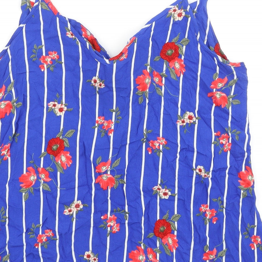 George Womens Blue Striped Viscose Basic Tank Size 14 V-Neck - Floral Detail