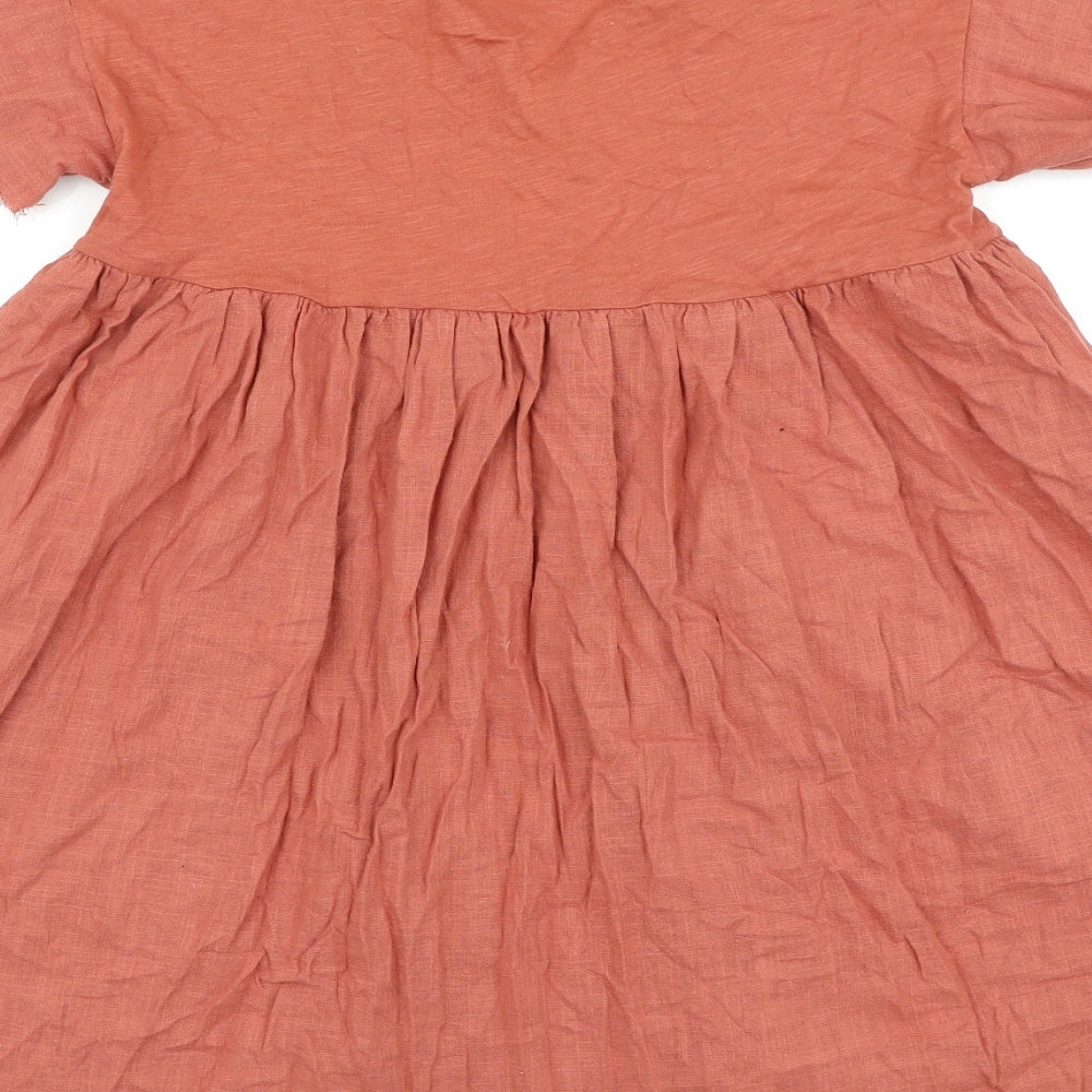 Pull&Bear Womens Orange 100% Cotton A-Line Size S V-Neck Button