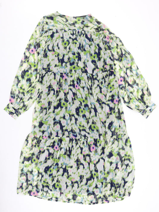 ICHI Womens Multicoloured Geometric Polyester Fit & Flare Size 6 Round Neck Button