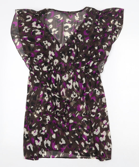 Debenhams Womens Brown Geometric Polyester Mini Size 8 V-Neck Tie