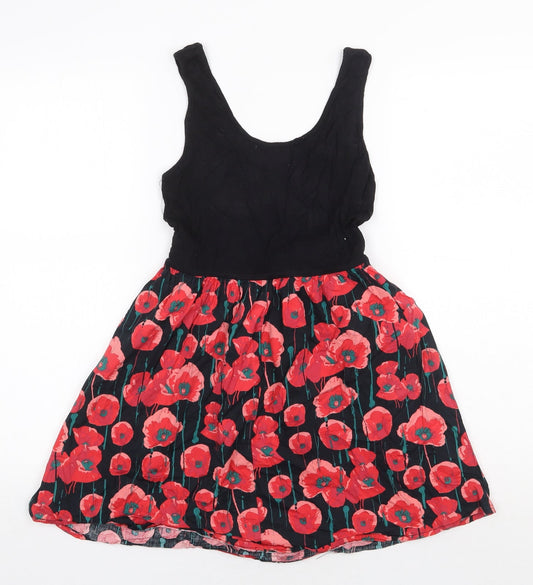 Apricot Womens Red Floral Viscose Skater Dress Size XS Round Neck Tie