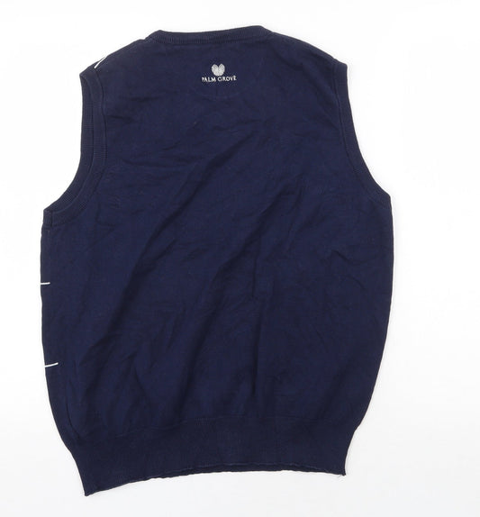 Palm Grove Mens Blue V-Neck Striped Cotton Vest Jumper Size L