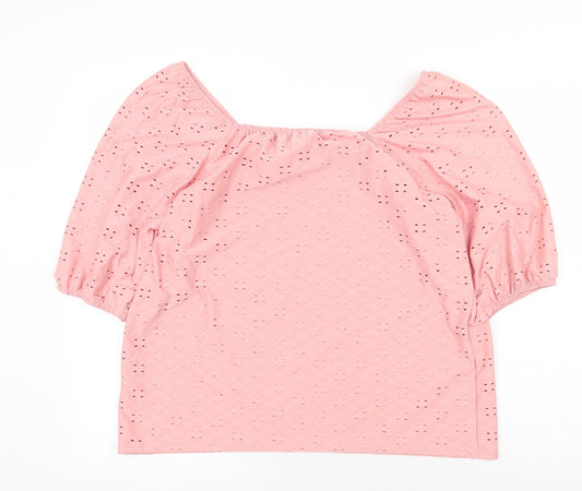 Papaya Womens Pink Polyester Cropped Blouse Size 12 Square Neck