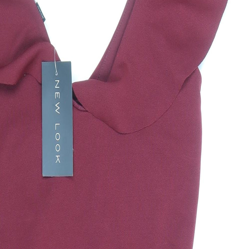 New Look Womens Red Polyester Bodysuit One-Piece Size 8 Snap