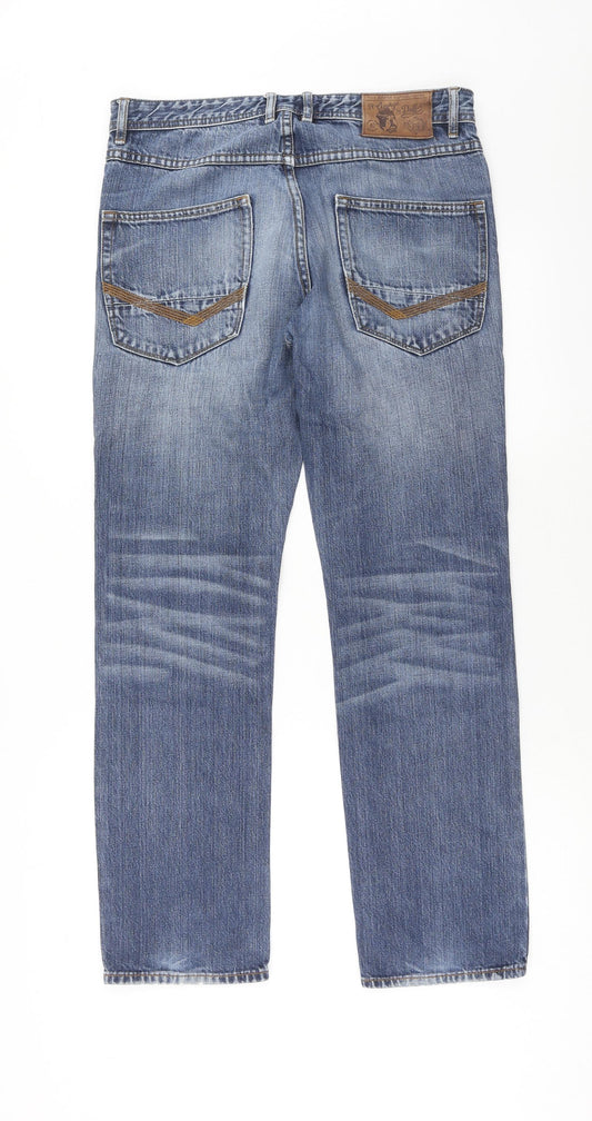 Debenhams Mens Blue Cotton Straight Jeans Size 32 in L30 in Regular Button