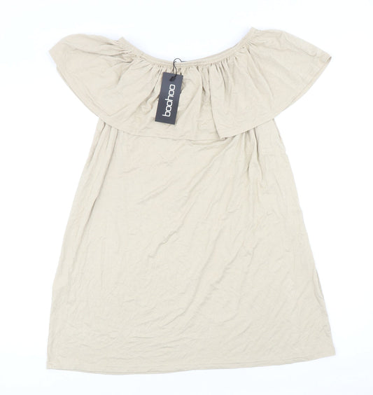 Boohoo Womens Beige Viscose Shift Size 10 Off the Shoulder Pullover