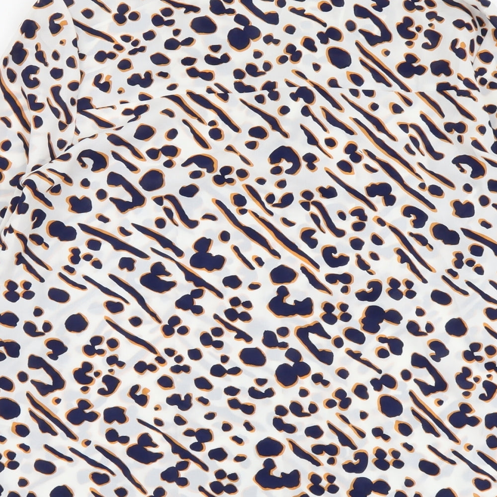 M&Co Womens White Geometric Polyester Basic Button-Up Size 10 V-Neck