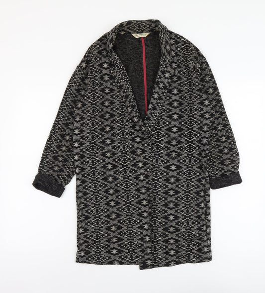 Miss Selfridge Womens Black Geometric Overcoat Coat Size 8 Hook & Eye