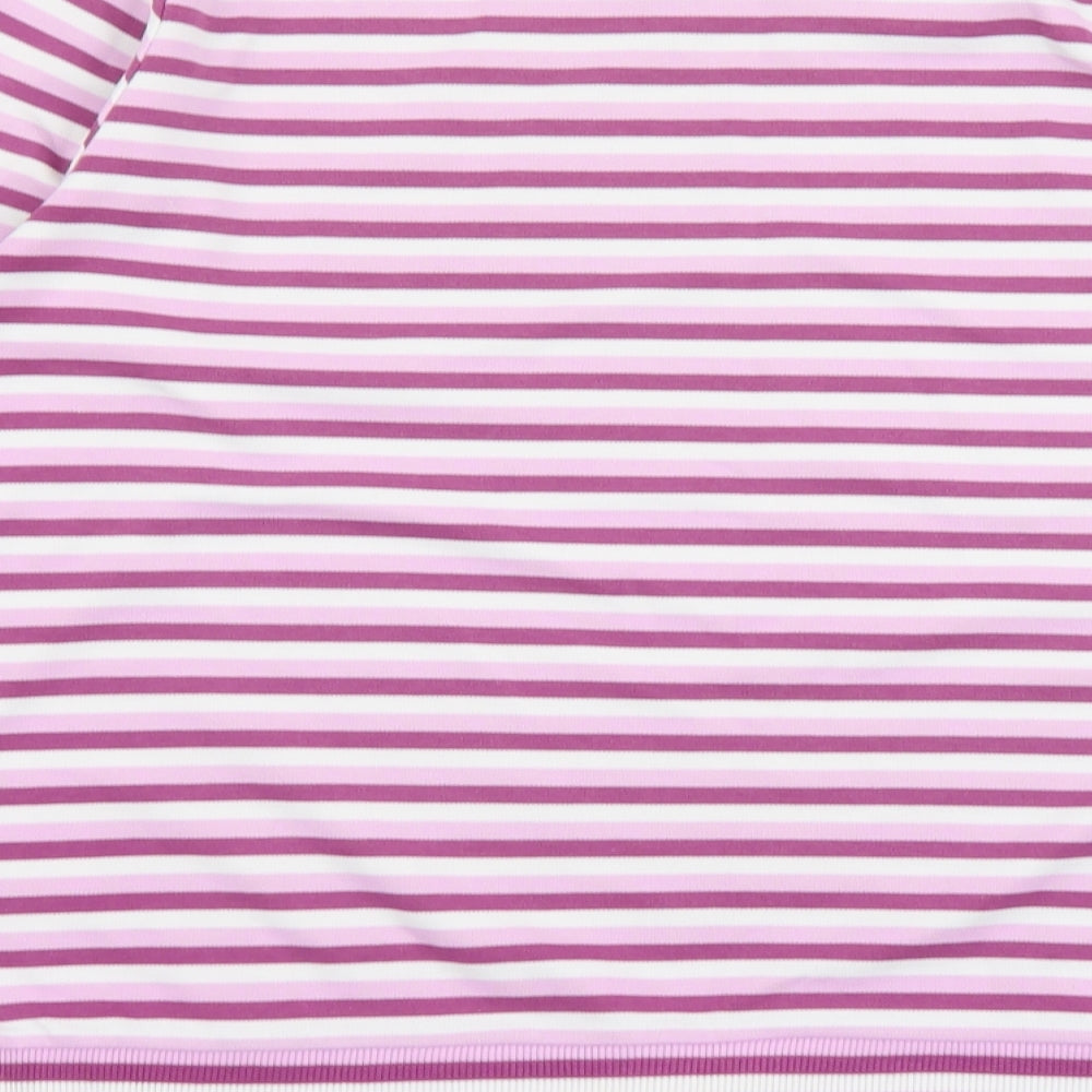 Bonmarché Womens Purple Striped Polyester Basic T-Shirt Size S Round Neck