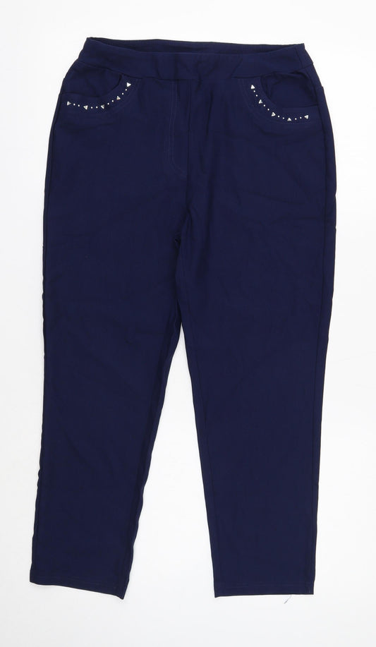 Womens UK Size M BASSINI Regular Fit Blue Trousers
