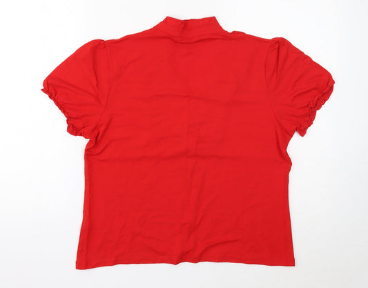 Precis Womens Red Viscose Basic Blouse Size L V-Neck