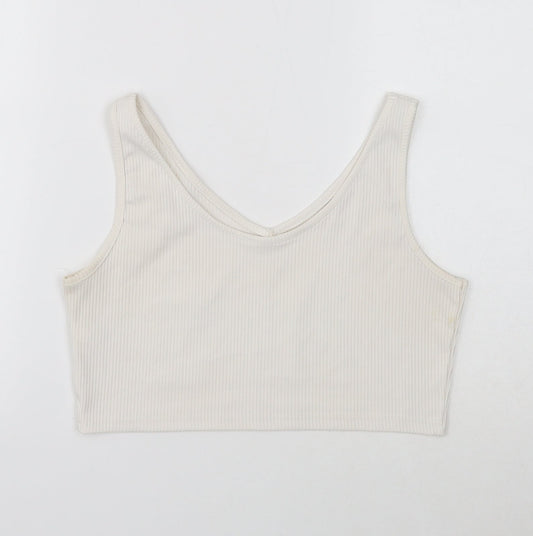 SheIn Womens White Polyester Cropped Tank Size L V-Neck