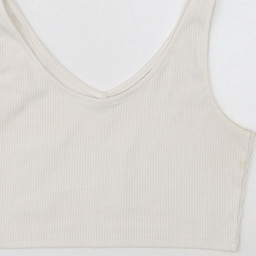 SheIn Womens White Polyester Cropped Tank Size L V-Neck