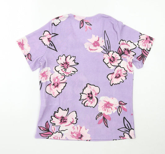 Julipa Womens Purple Floral Polyester Basic T-Shirt Size 8 Round Neck