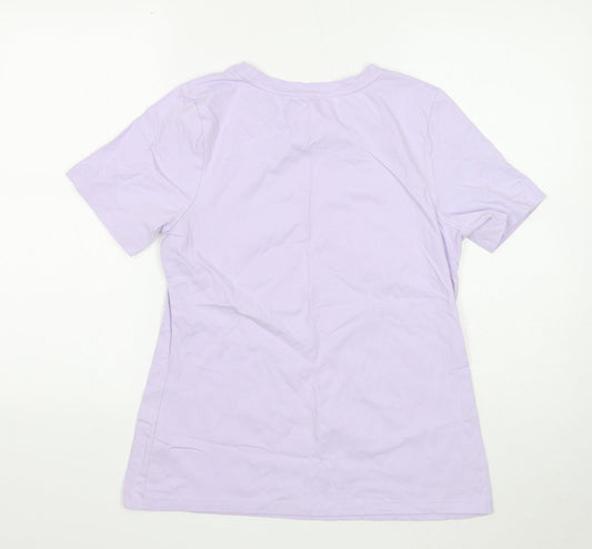 Denim & Co. Womens Purple Cotton Basic T-Shirt Size S Round Neck