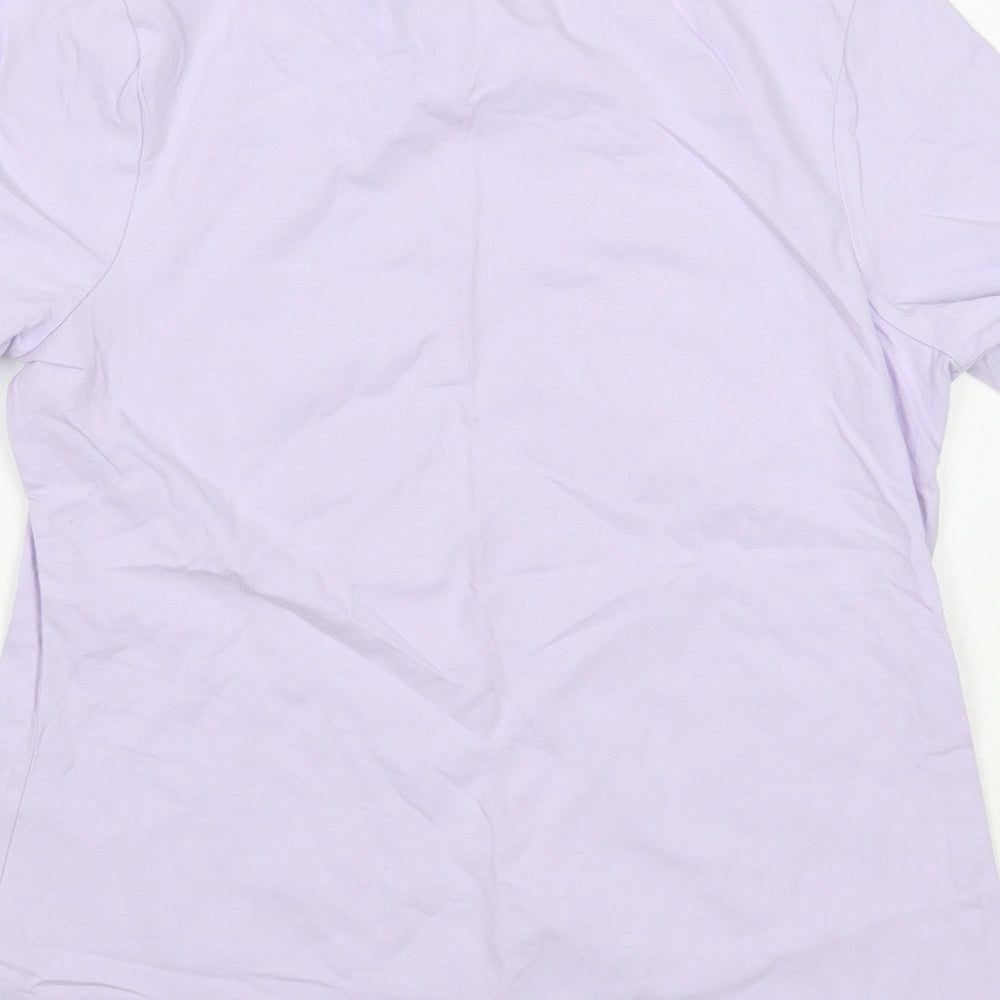 Denim & Co. Womens Purple Cotton Basic T-Shirt Size S Round Neck