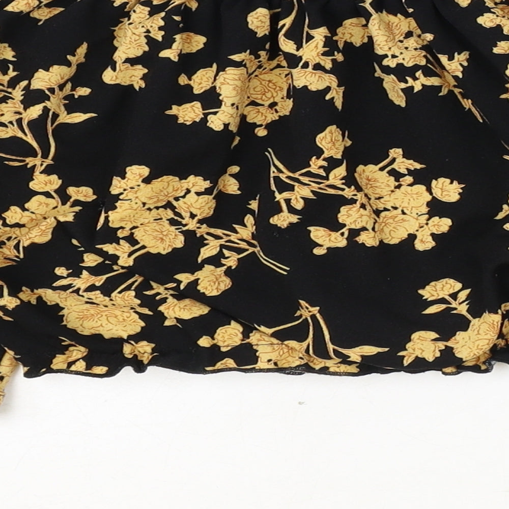 Miss L Womens Black Floral Polyester Cropped Tank Size 6 Off the Shoulder