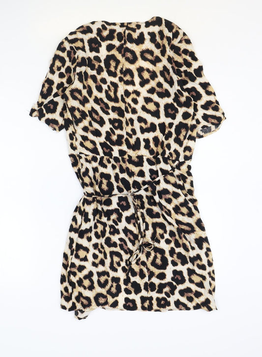 H&M Womens Brown Animal Print Viscose Wrap Dress Size XS V-Neck Tie - Leopard Print