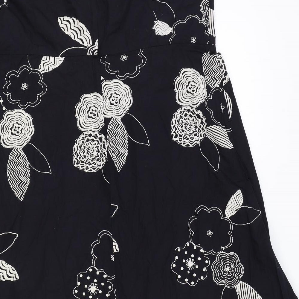 Etam Womens Black Floral 100% Cotton A-Line Size 18 Off the Shoulder Zip - Bandeau Top