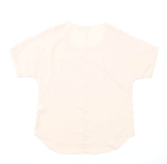 New Look Womens Pink Polyester Basic T-Shirt Size 8 Round Neck
