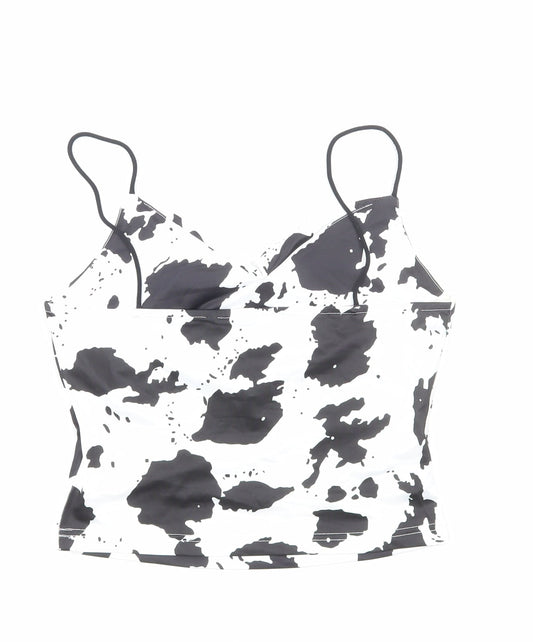 SheIn Womens White Geometric Polyester Cropped Blouse Size S Cowl Neck