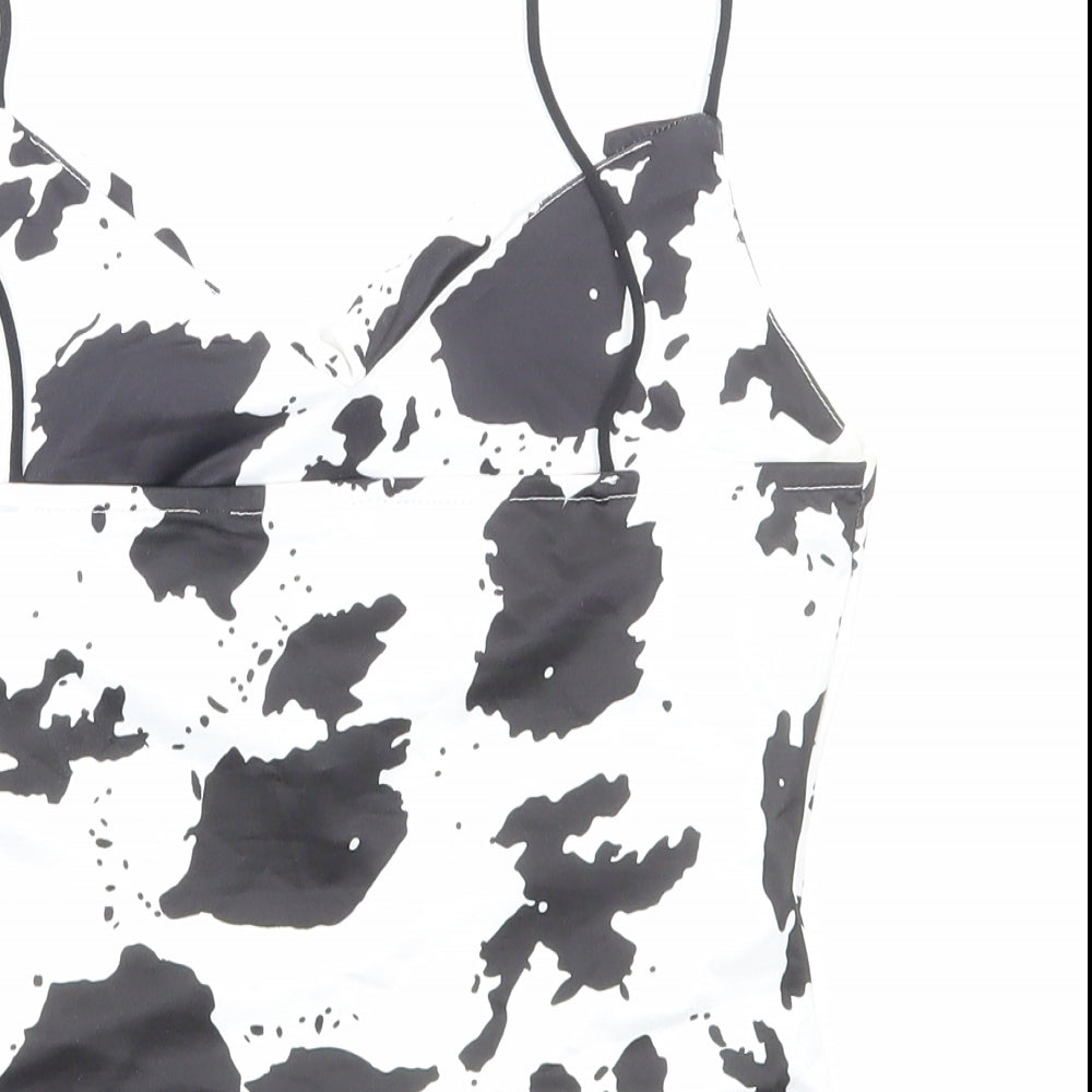 SheIn Womens White Geometric Polyester Cropped Blouse Size S Cowl Neck