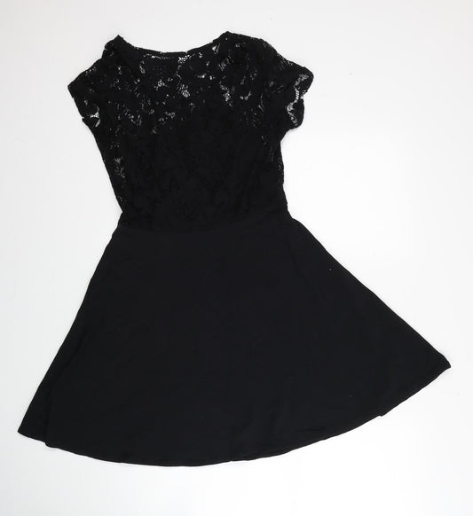 Dorothy Perkins Womens Black Polyester A-Line Size 10 Round Neck Pullover - Lace Detail