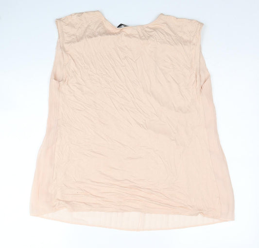 F&F Womens Beige Polyester Basic Blouse Size 12 Round Neck - Lace Detail