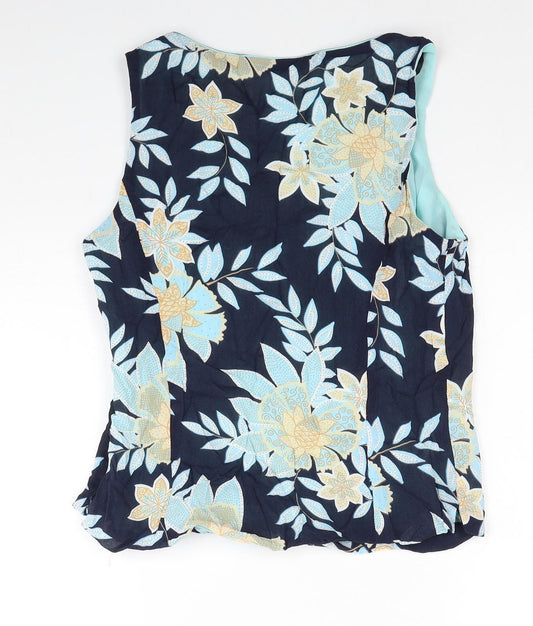 Autonomy Womens Blue Floral Viscose Basic Tank Size 10 V-Neck