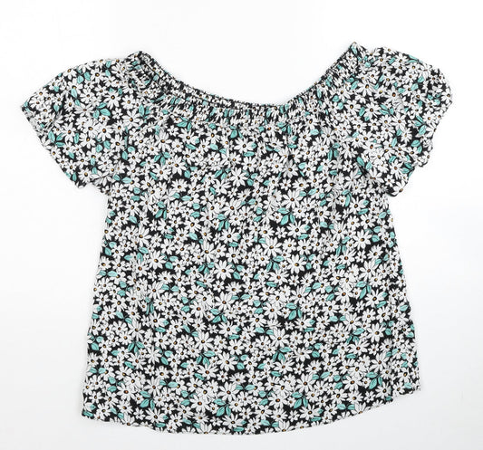 Papaya Womens White Floral Viscose Basic Blouse Size 10 Boat Neck