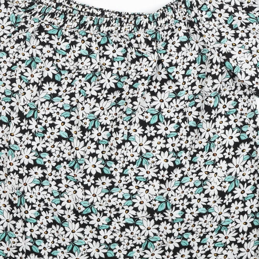 Papaya Womens White Floral Viscose Basic Blouse Size 10 Boat Neck