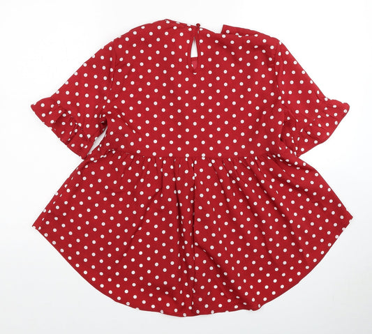 SheIn Womens Red Polka Dot Polyester Basic Blouse Size XS Round Neck