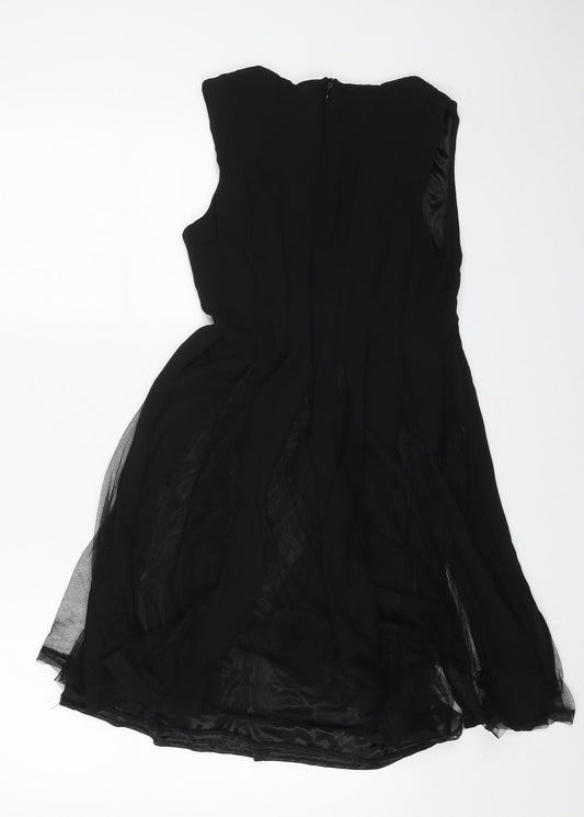 NEXT Womens Black Polyester Skater Dress Size 10 Round Neck Zip