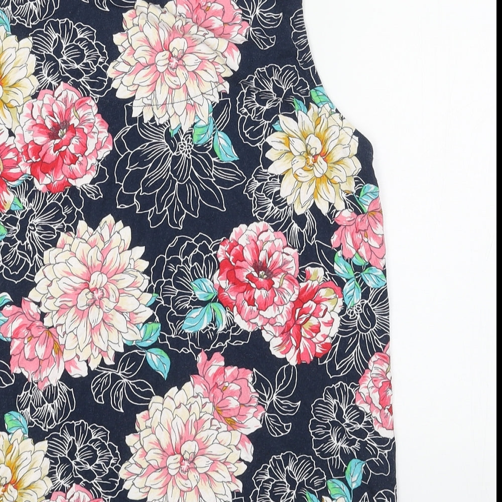 TU Womens Blue Floral Cotton Basic Tank Size 10 Round Neck
