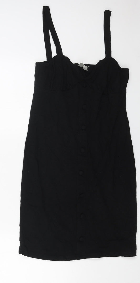 ASOS Womens Black Cotton Tank Dress Size 8 Off the Shoulder Pullover