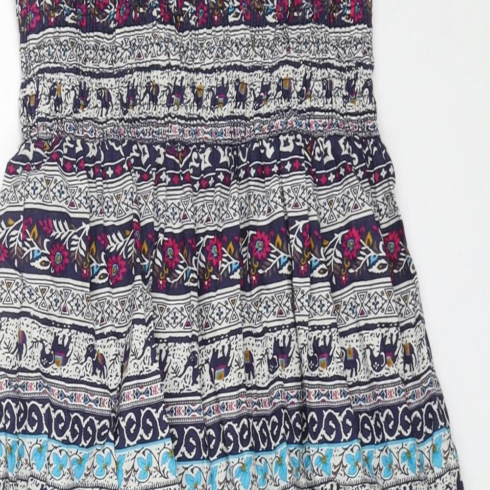 Primark Womens Blue Geometric Cotton A-Line Size 8 Off the Shoulder Pullover