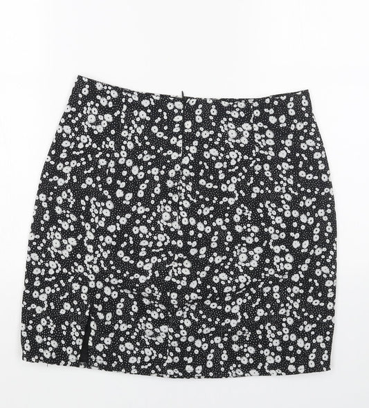 Daisy Street Womens Black Floral Polyester Straight & Pencil Skirt Size 10 Zip