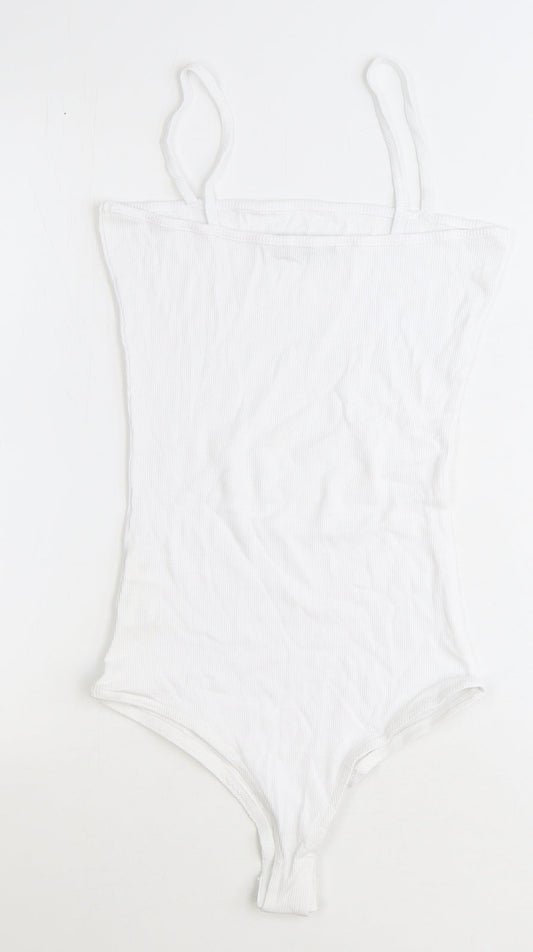 Boohoo Womens White 100% Cotton Bodysuit One-Piece Size 12 Snap