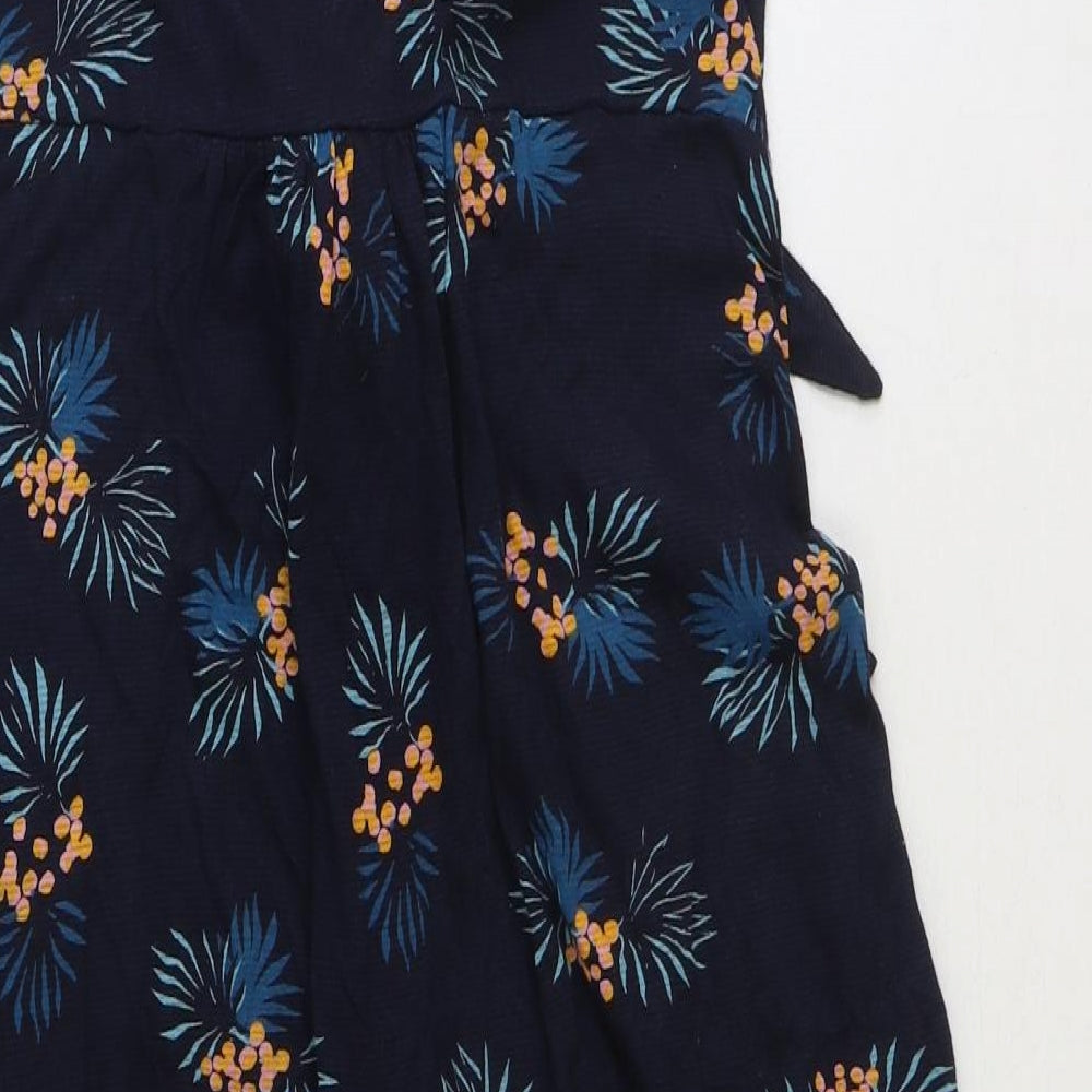 Monsoon Womens Blue Floral Cotton Fit & Flare Size M V-Neck Pullover