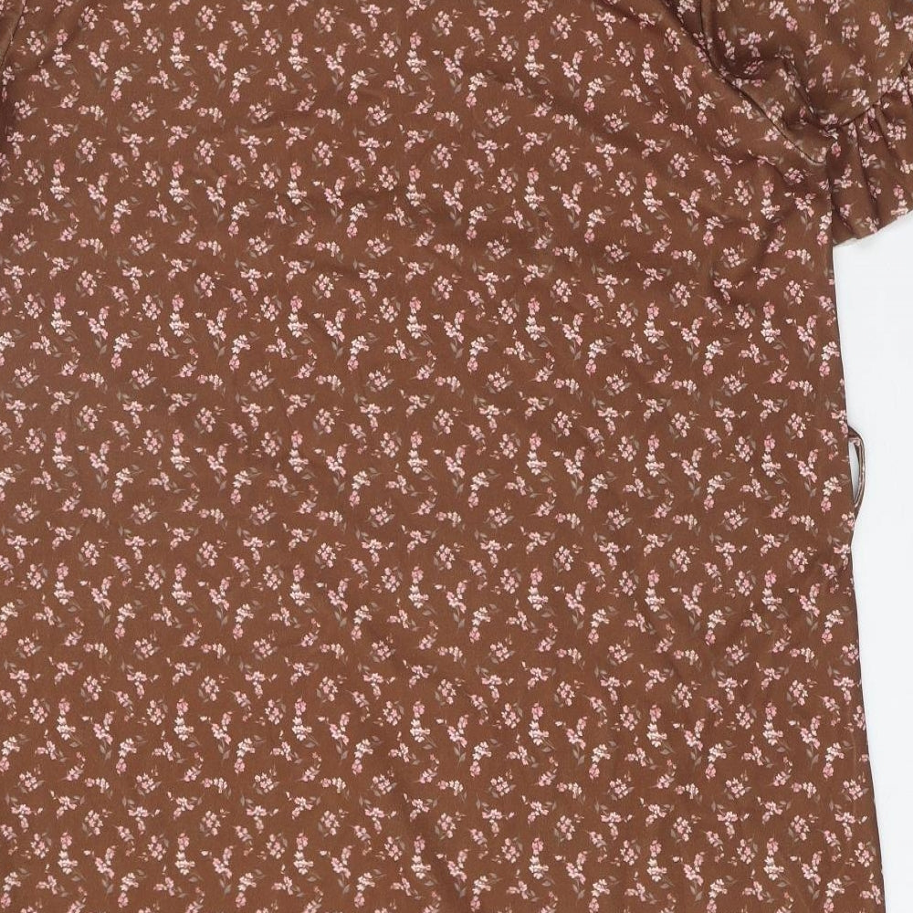 PRETTYLITTLETHING Womens Brown Geometric Polyester A-Line Size 10 Round Neck Pullover
