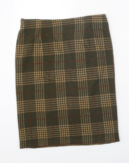 Classic Womens Brown Plaid Acrylic Straight & Pencil Skirt Size 14