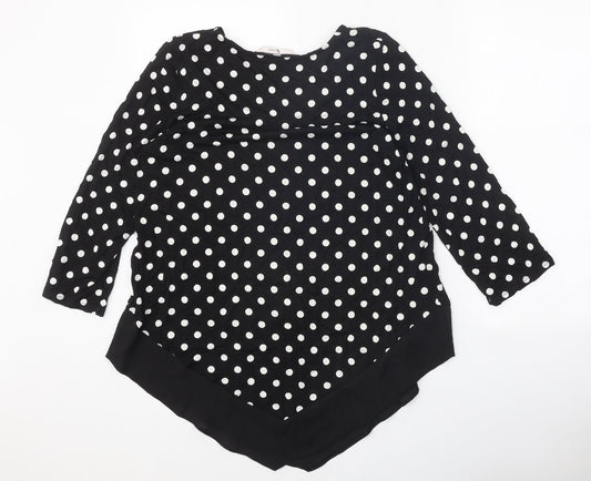 TU Womens Black Polka Dot Viscose Basic T-Shirt Size 12 Round Neck