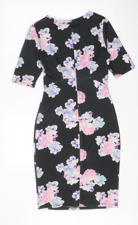 Dorothy Perkins Womens Multicoloured Floral Polyester Bodycon Size 8 Round Neck Button