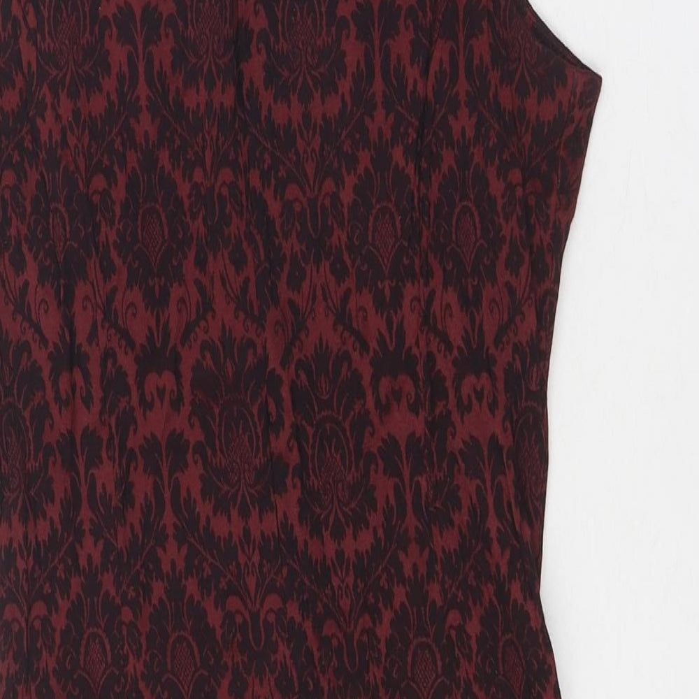 Petites Womens Red Geometric Viscose A-Line Size 10 Square Neck Zip