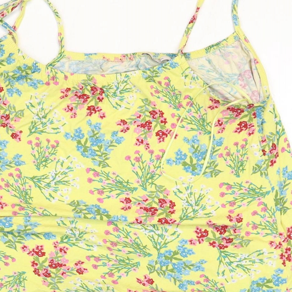 TU Womens Yellow Floral Viscose Basic Tank Size 8 Round Neck