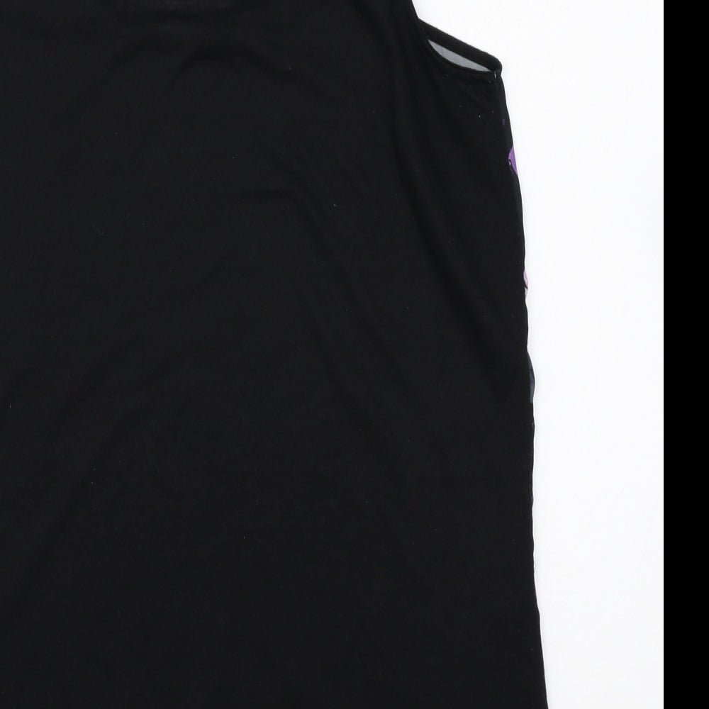 F&F Womens Black Floral Cotton Basic Blouse Size 10 Round Neck