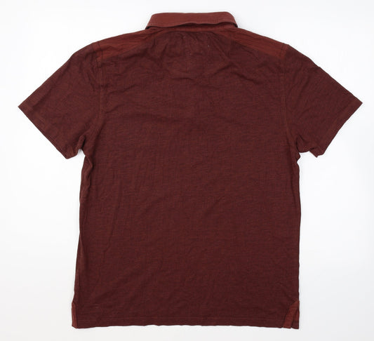 North Coast Mens Brown Cotton Polo Size M Collared Button