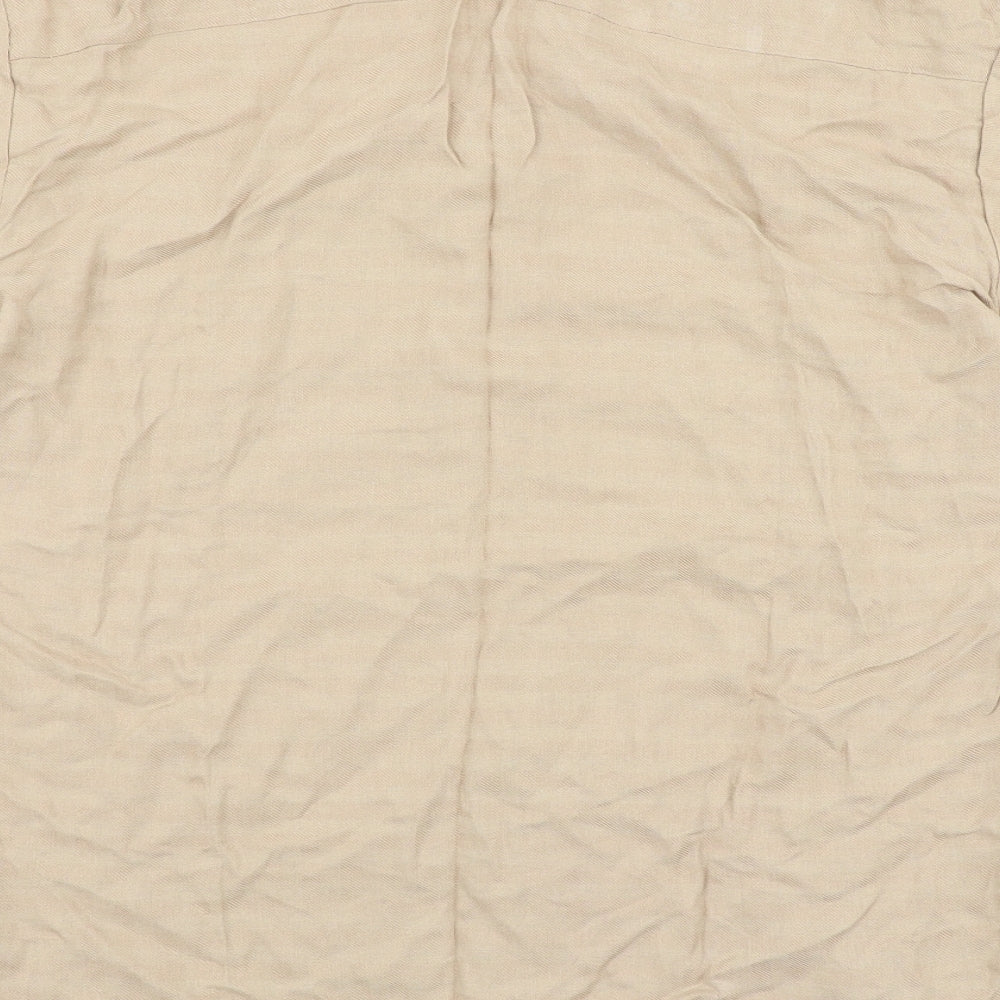 SheIn Mens Beige Viscose Button-Up Size M Collared Button